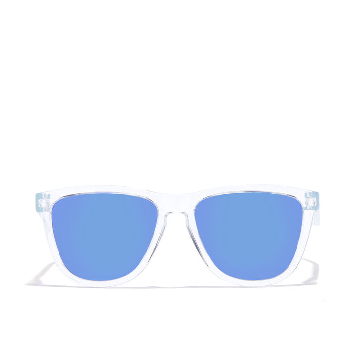 Translucent square unisex sunglasses with polarised dark lenses