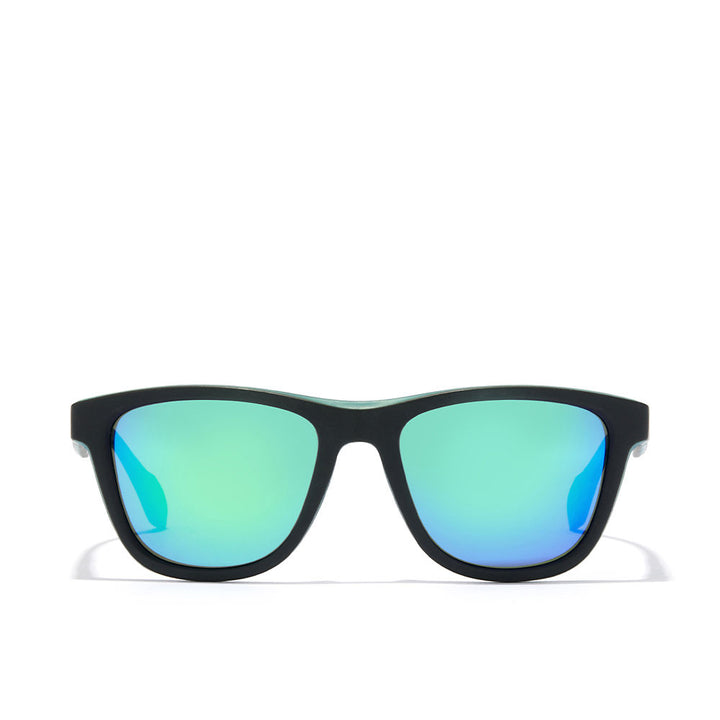 Matte black square sunglasses with red rubber details and polarised lenses, Unisex