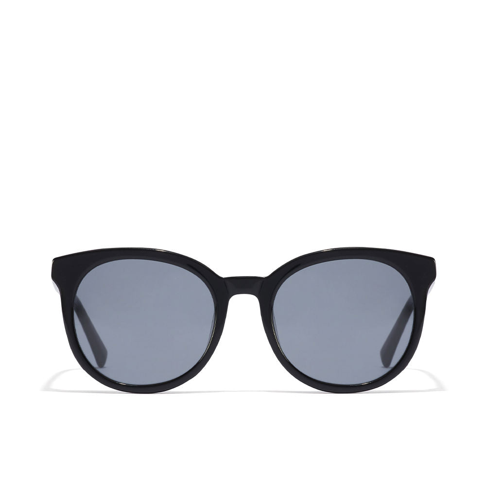 Black unisex cat‑eye round sunglasses with glossy acetate frame, 52 mm lenses