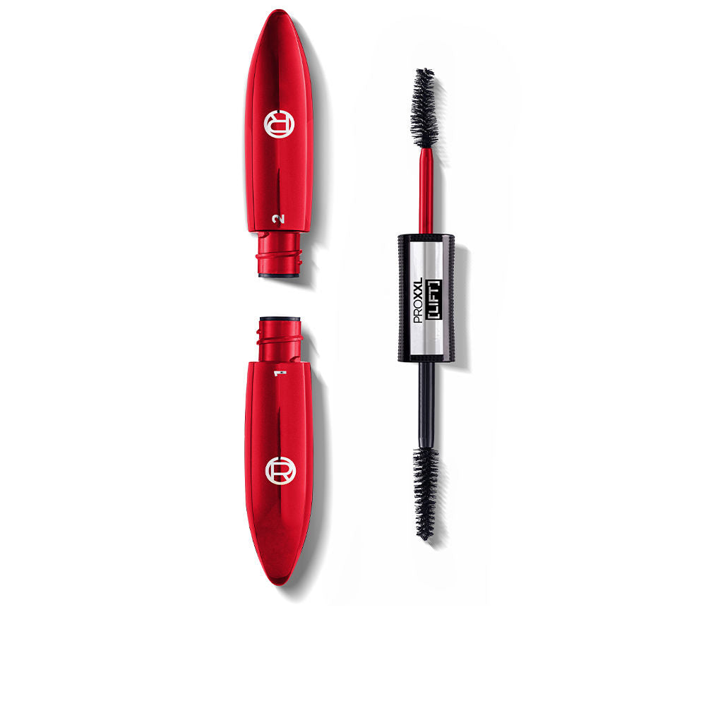 Black dual-brush mascara tube, two-step wand, 12 ml