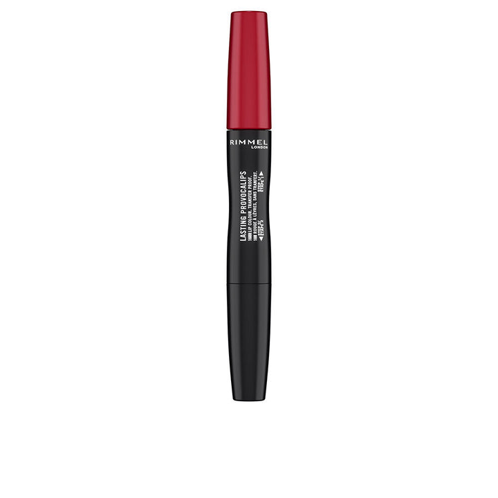 Slim tube of satin red long‑wear liquid lipstick, 2.3 ml, applicator visible