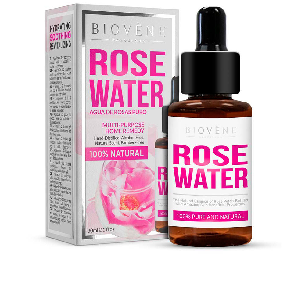 30 ml clear bottle of pure rose hydrosol, distilled Rosa damascena petals