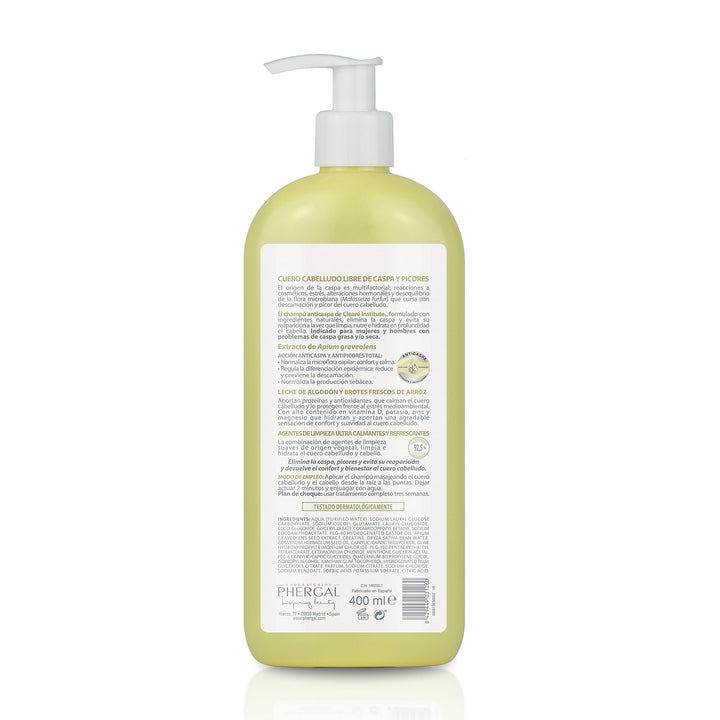 400 ml clear anti-dandruff shampoo bottle, natural ingredients, pump dispenser