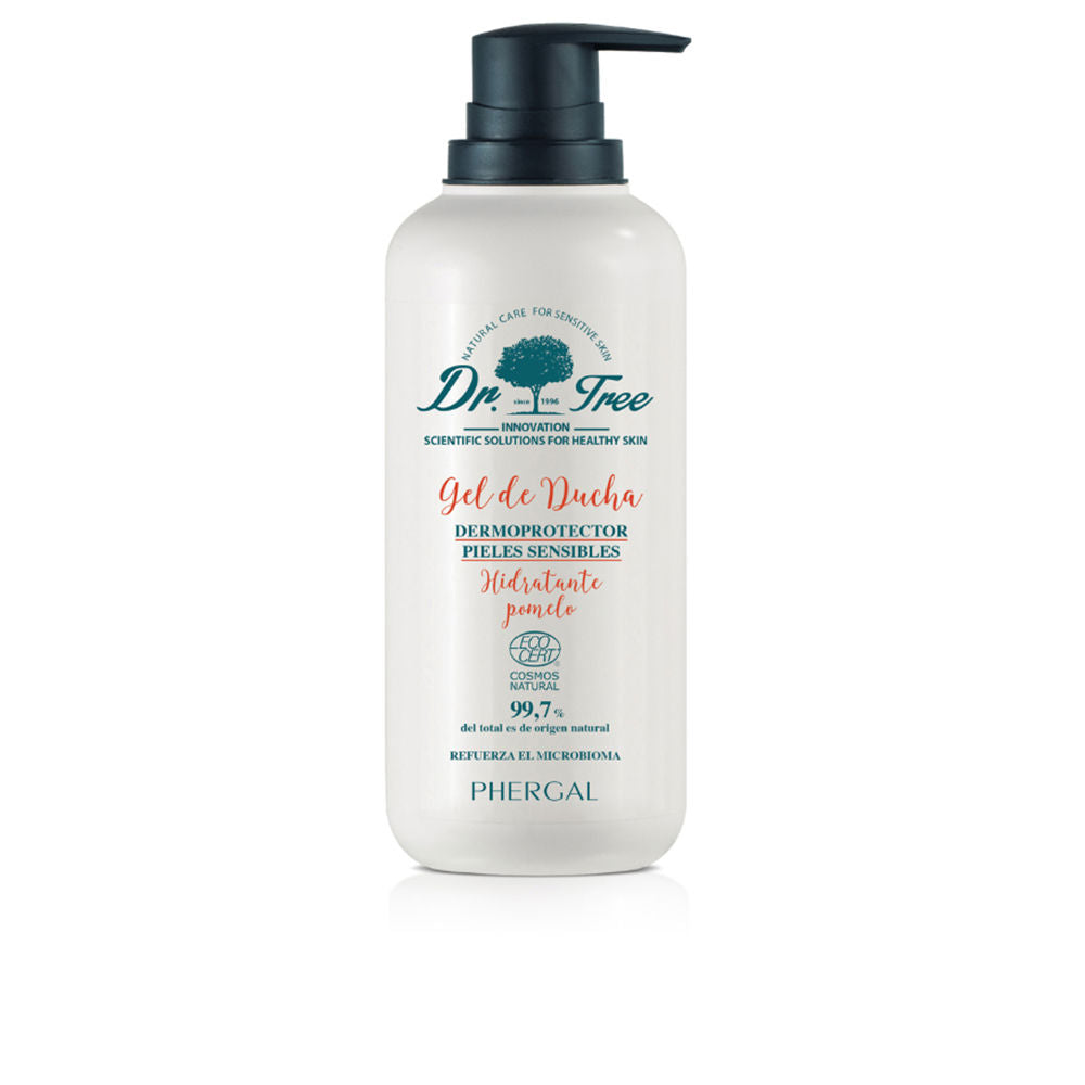 500 ml translucent bottle of grapefruit shower gel, creamy foam texture