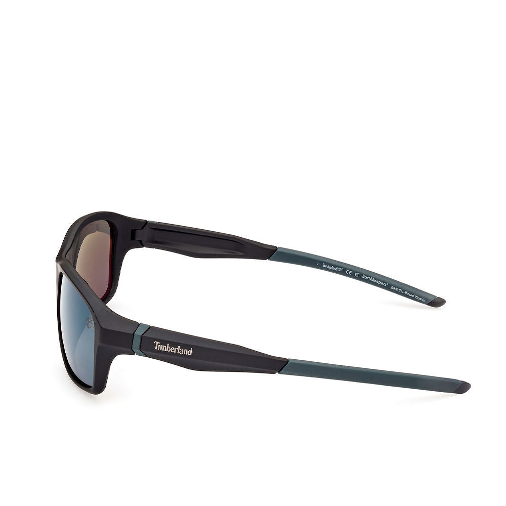 Black rectangular polarised sunglasses with slim temples, 145 mm length