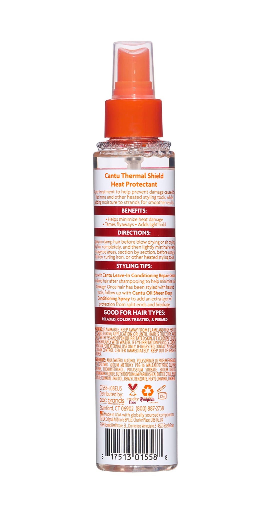 Bottle of shea butter heat protectant spray, 151 ml, fine mist