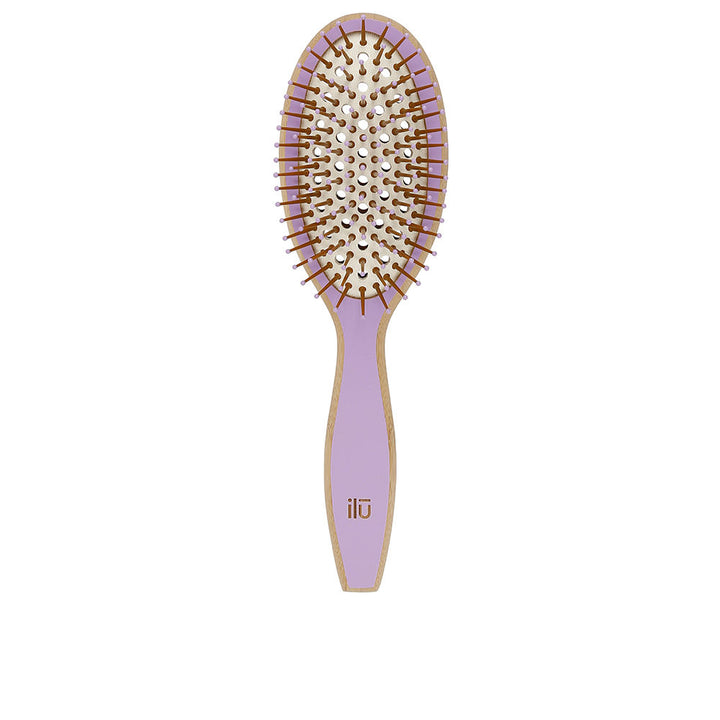 Oval bamboo hairbrush in lavender tone with vented cushion and anti‑static bristles