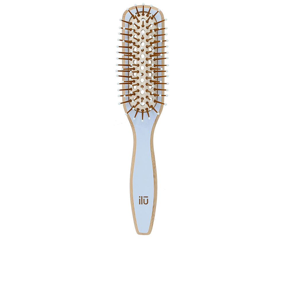 Slim ocean-blue bamboo-style hairbrush with vegan bristles for Women