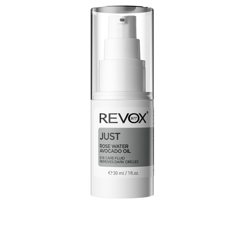 30 ml translucent bottle of rose and avocado eye fluid, lightweight texture