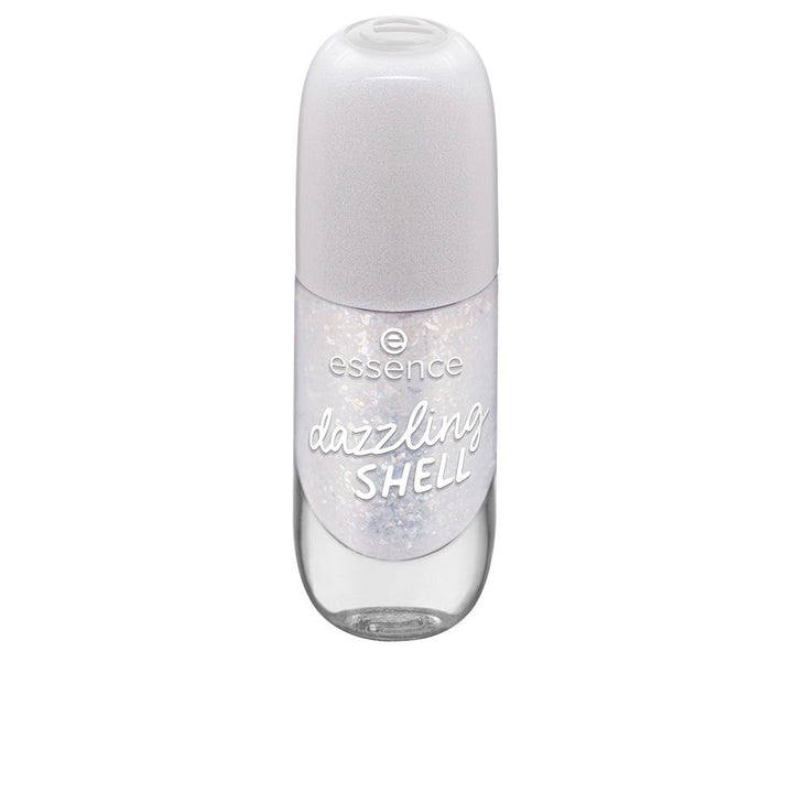 8 ml bottle of Dazzling Shell gel nail polish with wide brush, glossy pink shade