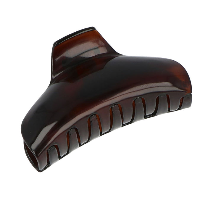 Brown curved shell-style hair clip, 7 cm long, acetate with metal spring