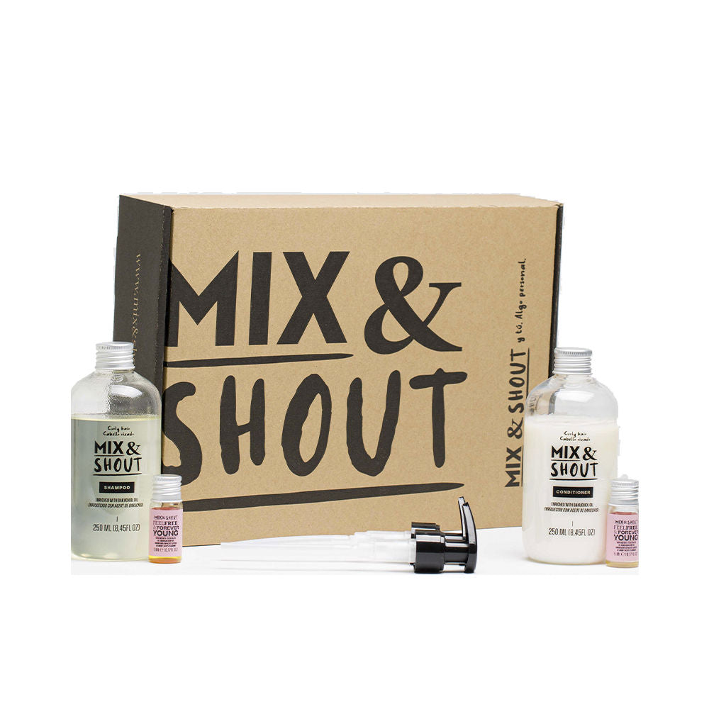 Four-piece curly hair routine set: shampoo, conditioner and two booster treatments, ginger‑lemon scent