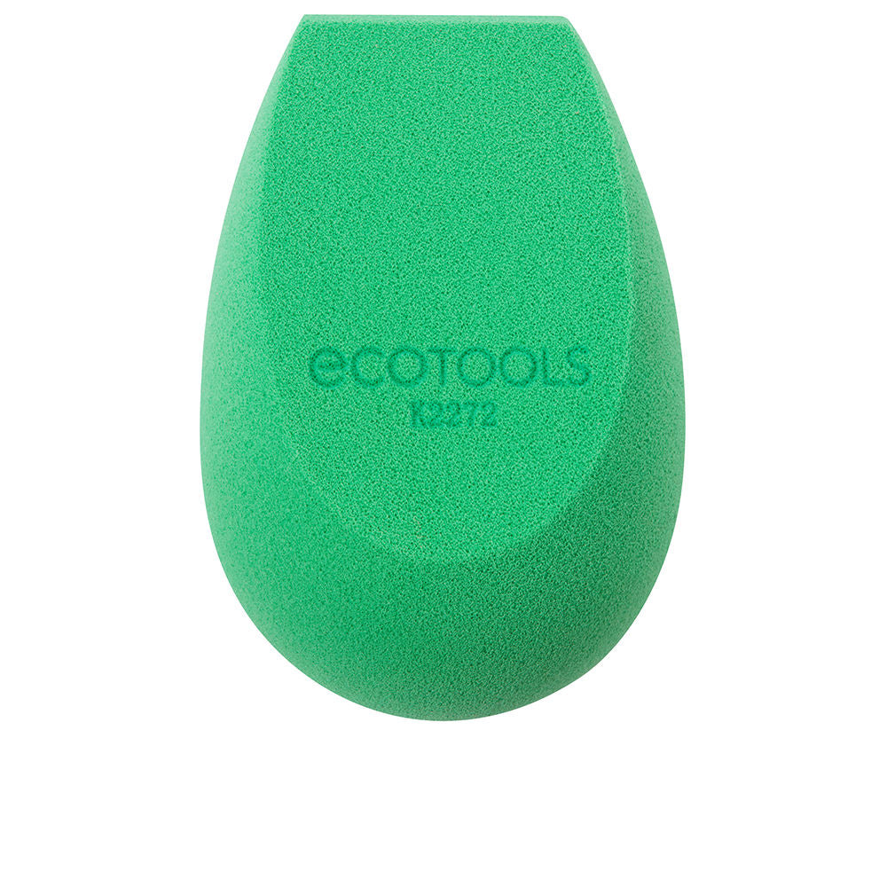 Teal-green biodegradable makeup sponge with tapered three-edge shape