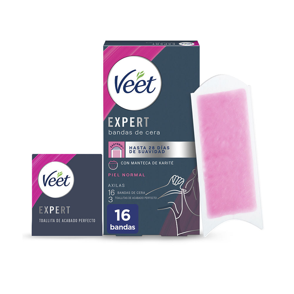 Box of 16 shea wax strips with EasyGrip tab, for Unisex normal skin