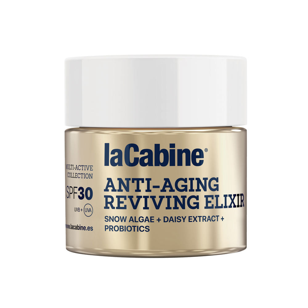 50 ml jar of SPF30 revitalising day cream, creamy texture, labelled for women