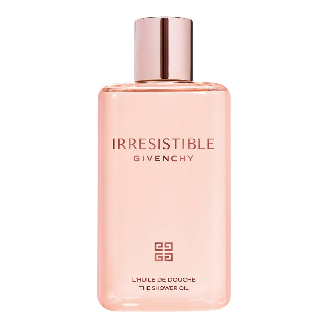 200 ml powder‑rose silken shower oil bottle with pump, floral‑woody scent