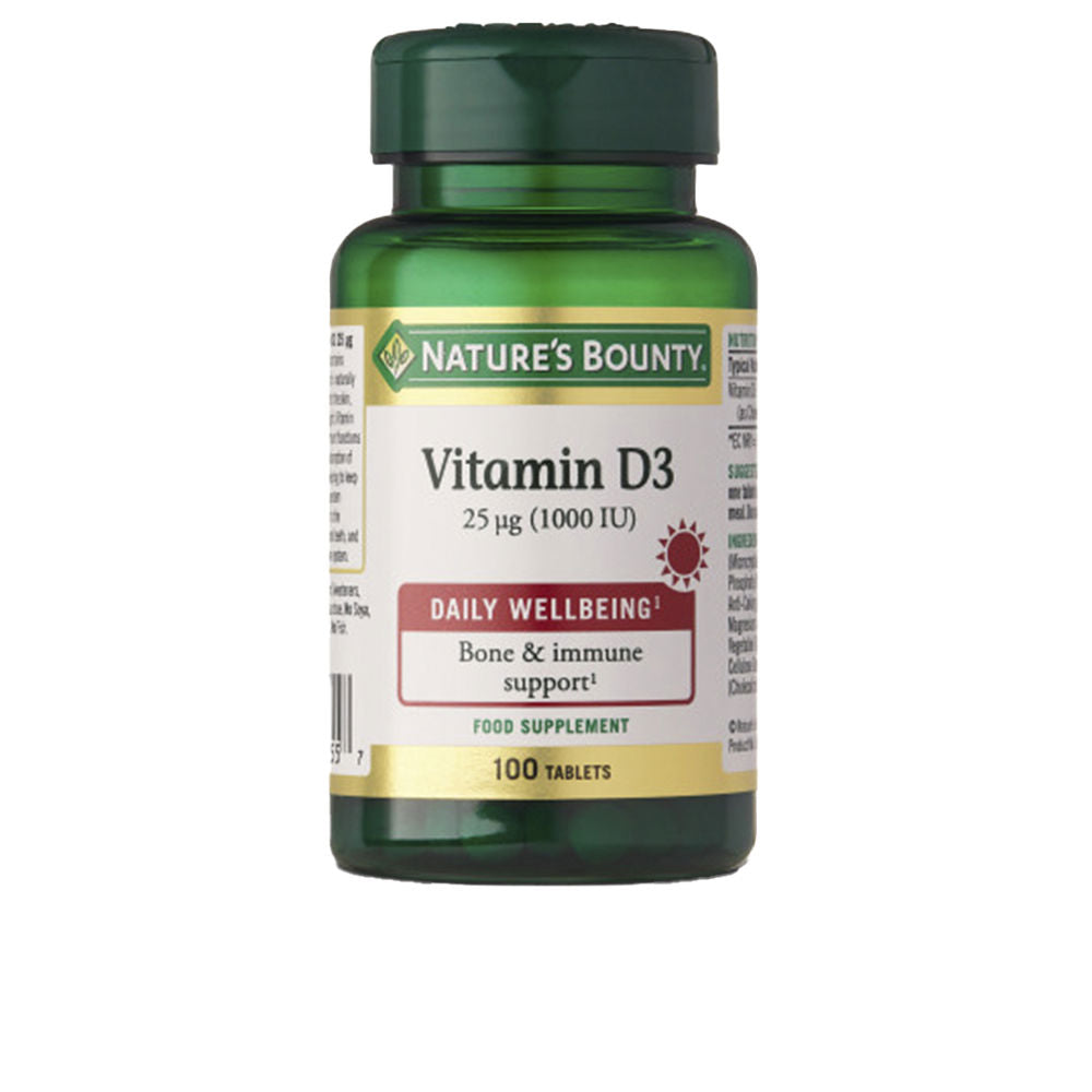 Bottle of 100 vegan vitamin D3 1,000 IU tablets, Unisex supplement