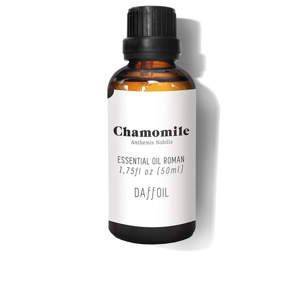 50 ml dark glass bottle of Roman chamomile essential oil, organic label