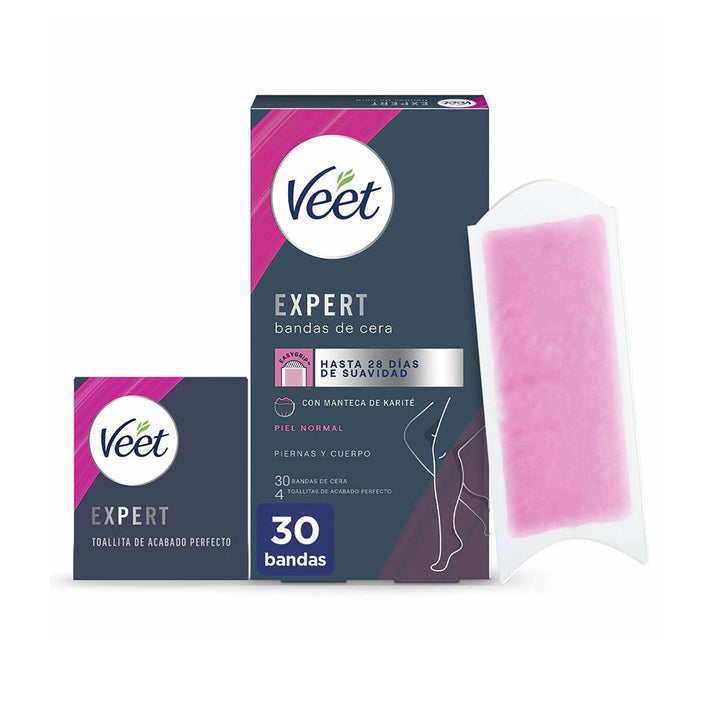 Box of shea butter wax strips with EasyGrip™ tabs, 30 units for Women