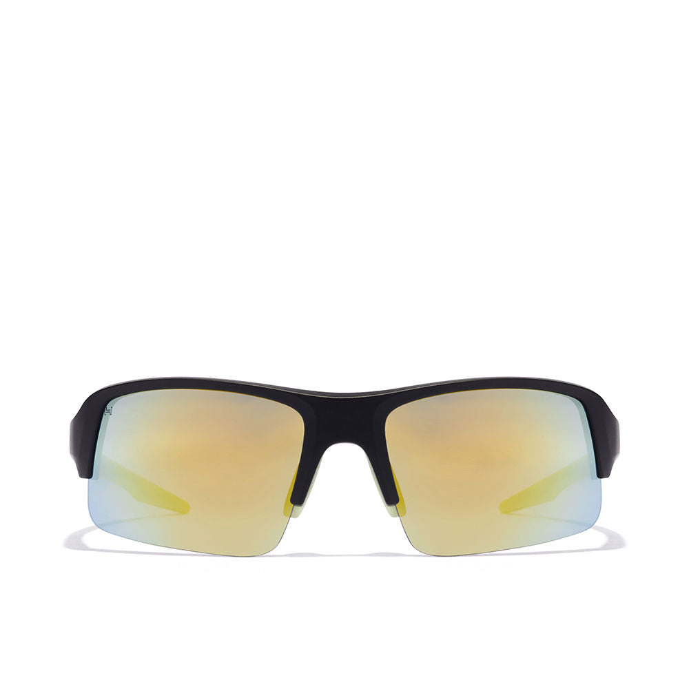 Unisex black nylon sport sunglasses, 45mm lenses, 18mm bridge, 123mm temples
