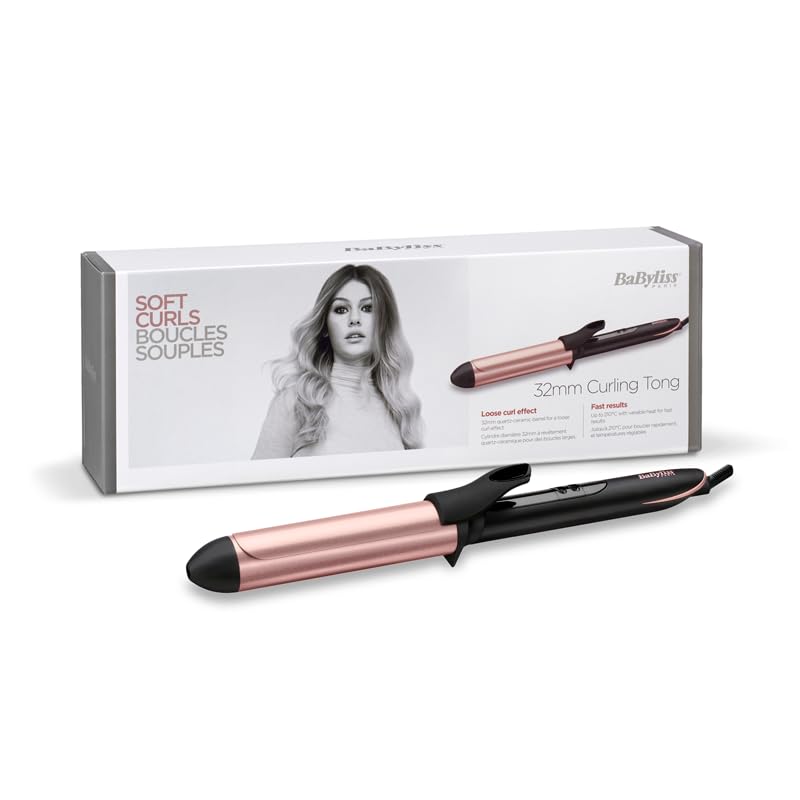 32 mm nanquartz curling tong with rose-quartz ceramic barrel, Unisex styling tool