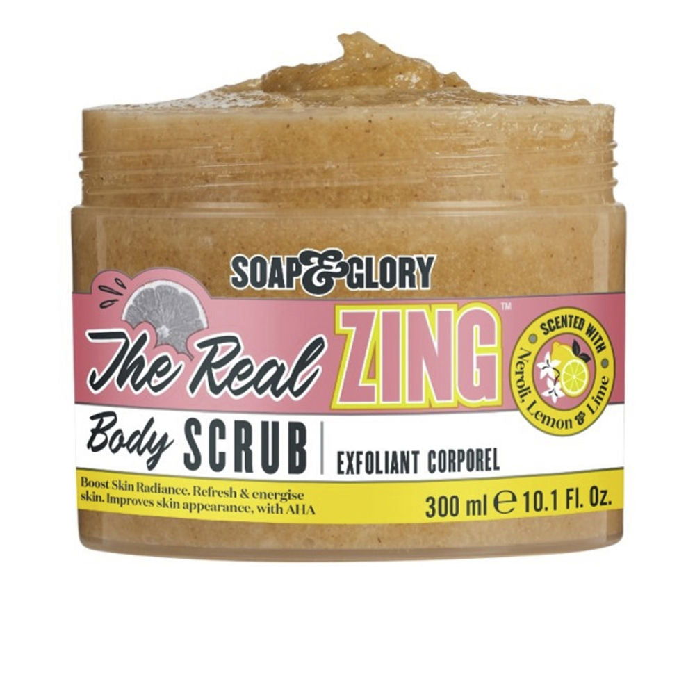 Jar of citrus-scented salt and sugar body scrub, 300 ml, textured paste