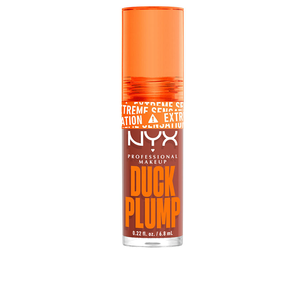 Tube of brown glossy lip plumper with applicator, 6.8 ml, warm ginger tint