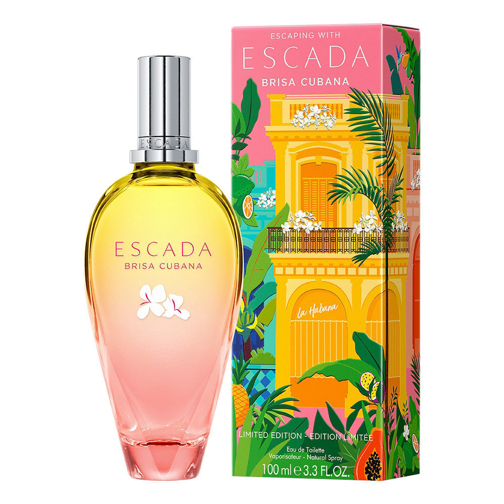 Orange-gradient 100 ml perfume bottle with floral motif, citrus and mint notes
