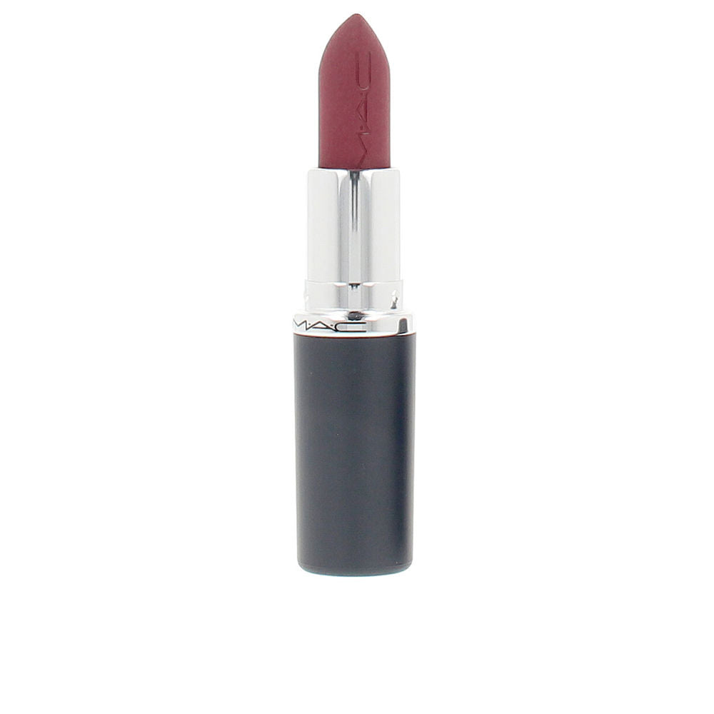 Mac Deep dark red lipstick bullet in silver metallic tube with black matte base, embossed branding
