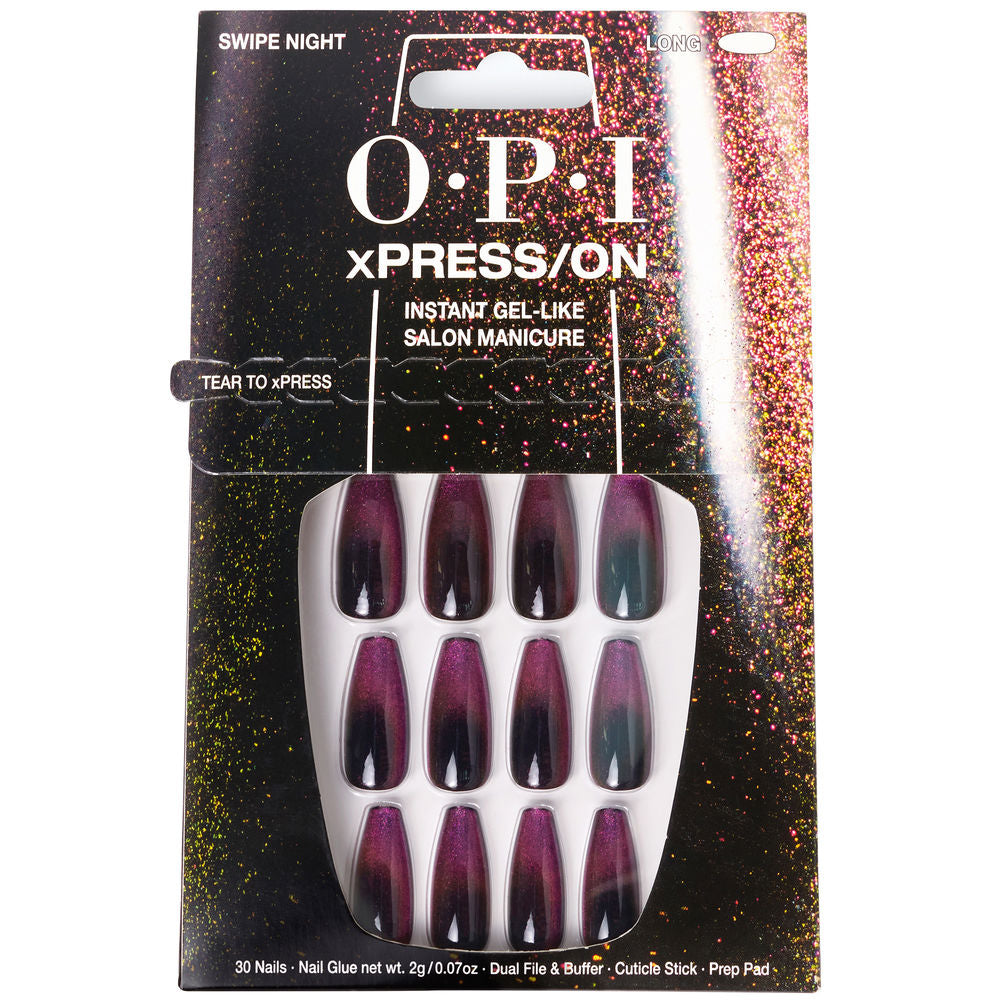 Pack of 30 glossy press-on nails with file, buffer, prep pad and adhesive