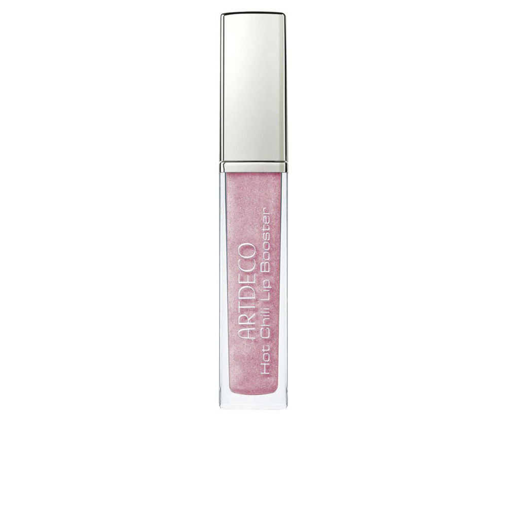 Artdeco Pink shimmery lip gloss in a rectangular transparent tube with silver cap and printed text