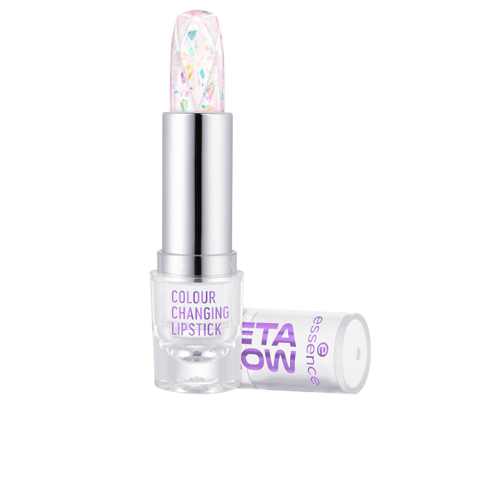 Essence Slim iridescent lipstick tube with soft pink, color-shifting finish and polished silver cap
