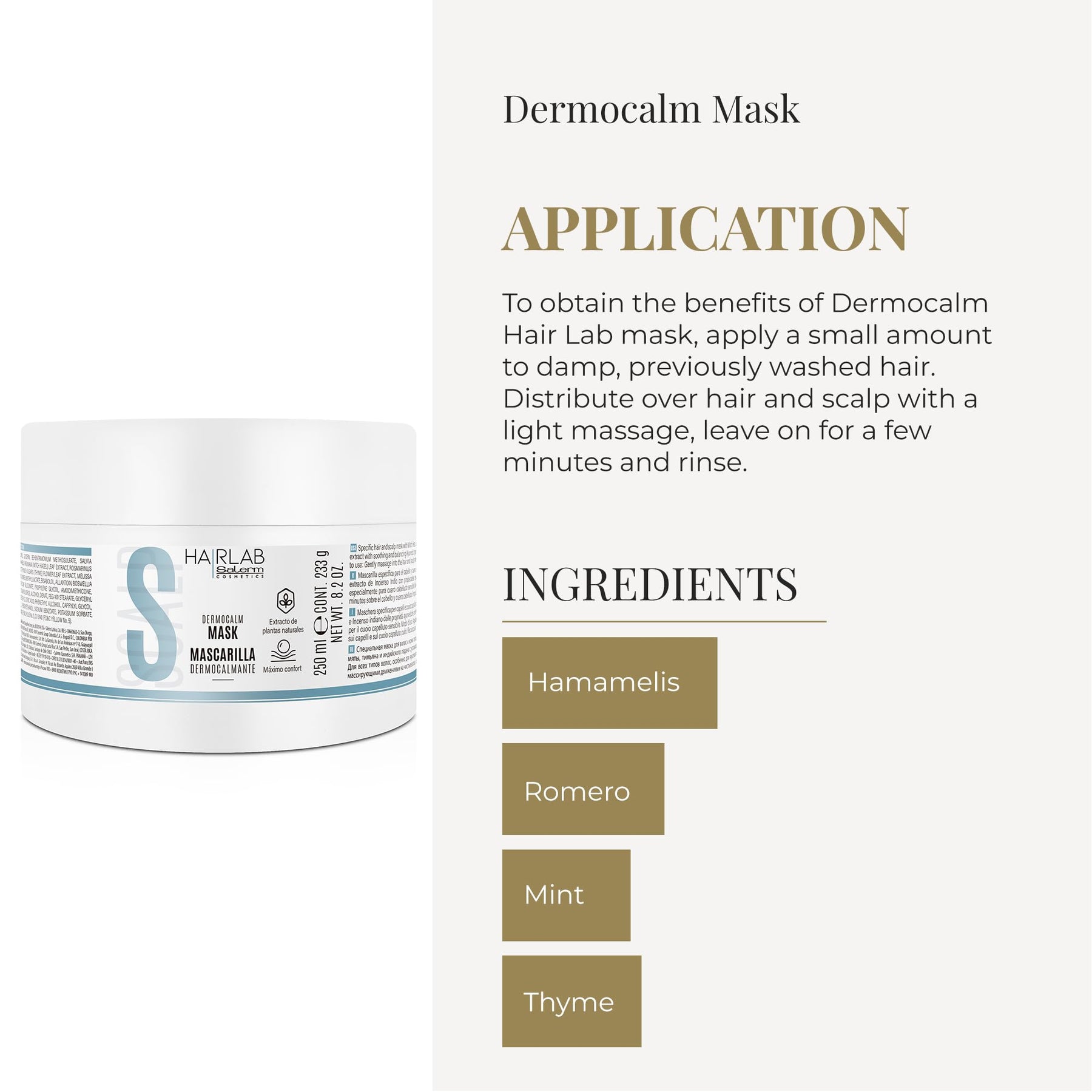 Tube of Dermocalm hydrating repair hair mask, 250 ml, for dry damaged hair