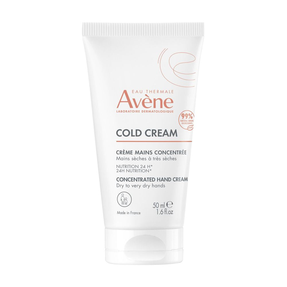 Tube of Avène Cold Cream Concentrated Hand Cream beside soft white towel