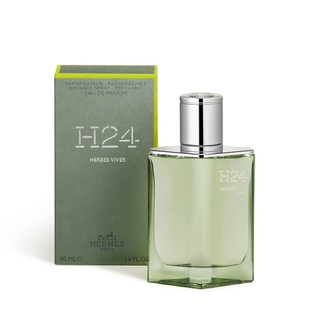 Green lacquered refillable 50 ml perfume bottle with grey-green case