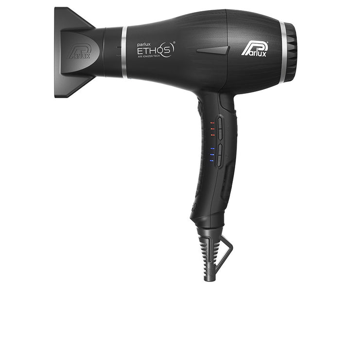 Black professional hair dryer with digital display and narrow nozzle, Unisex