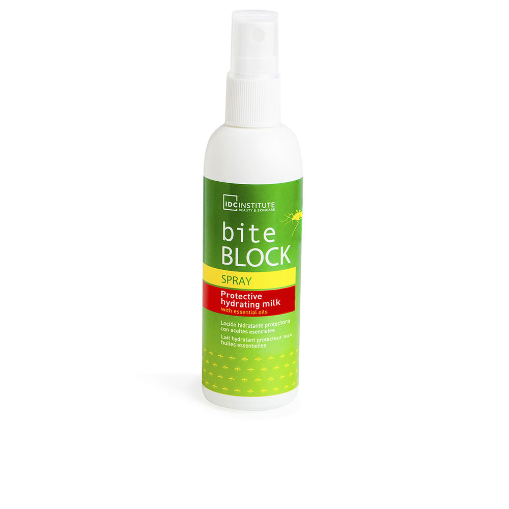 IDC Institute White plastic spray bottle with green, yellow, red label, spray nozzle; modern, clean bath & body design