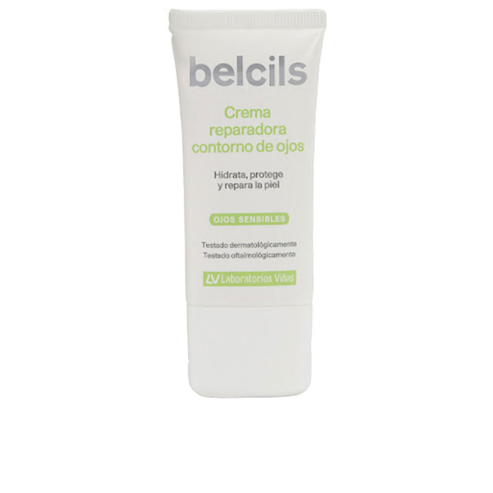 Small tube of Belcils eye contour treatment on a neutral background