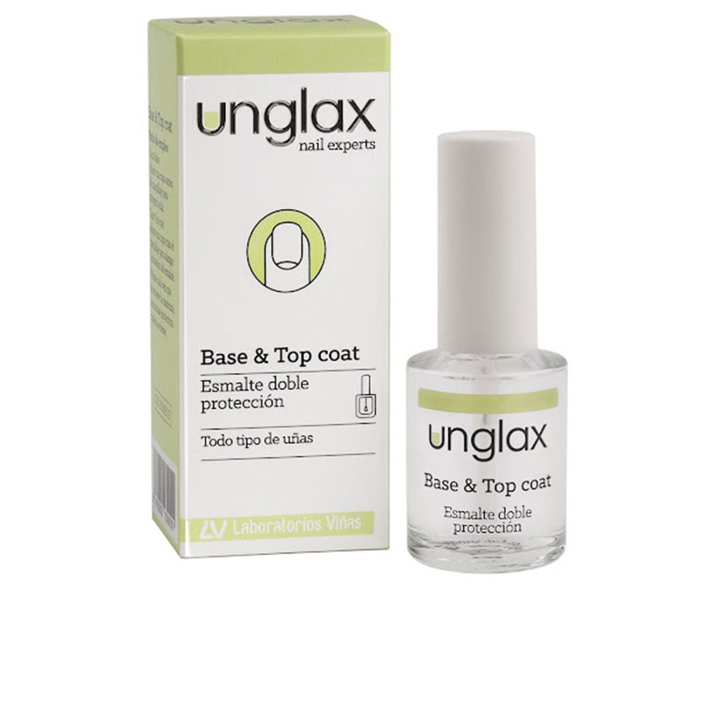 Unglax protective top coat in small round glass bottle with white cap, boxed in rectangular cardboard
