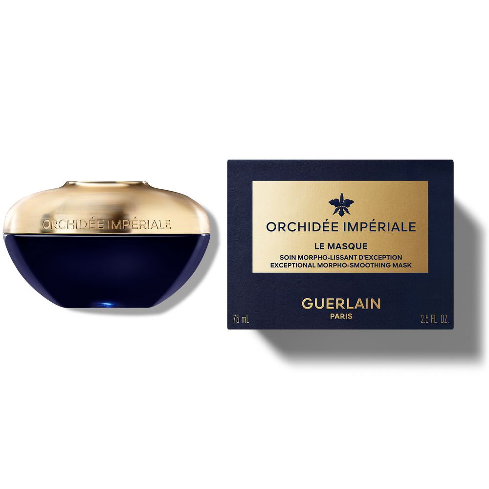 Elegant jar of Guerlain orchid peptide renewal mask on neutral background