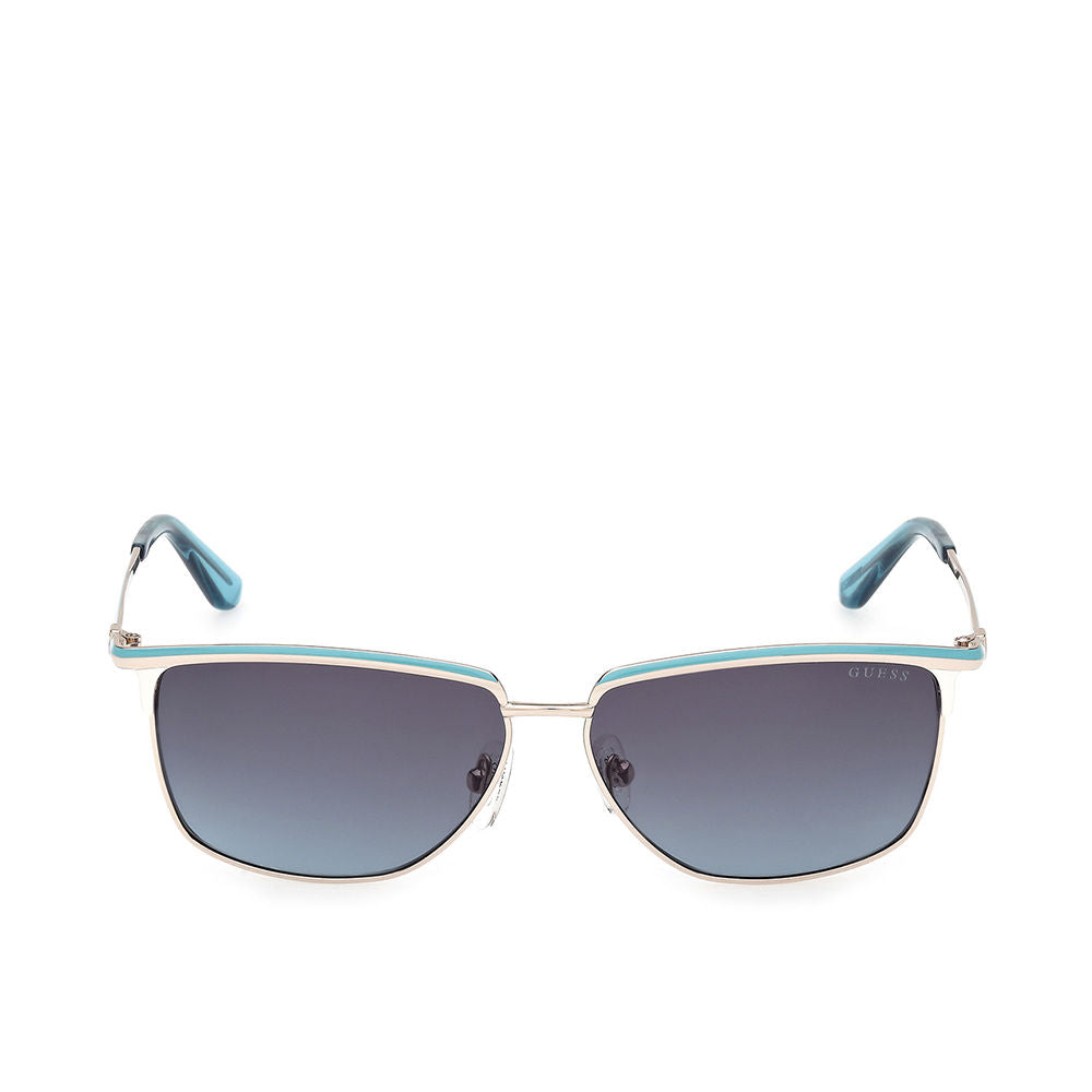 Blue-lensed rectangular metal sunglasses for Women with slim temples