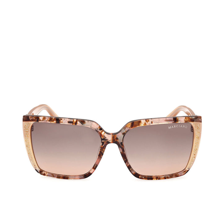 Guess By Marciano Tortoise shell square acetate sunglasses with brown gradient lenses and gold side detailing, fashionable oversized silhouette