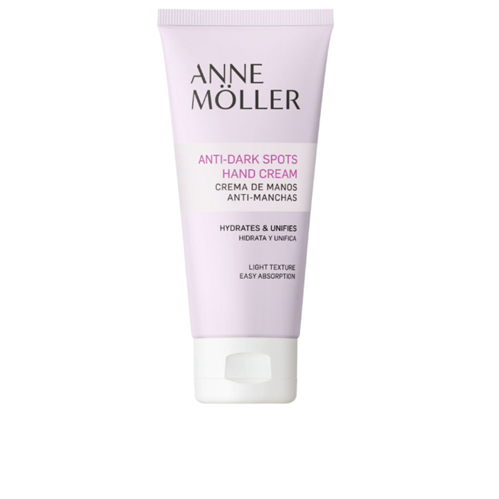 Anne Möller Light purple and white plastic hand cream tube with flip-top cap, minimalist clean design