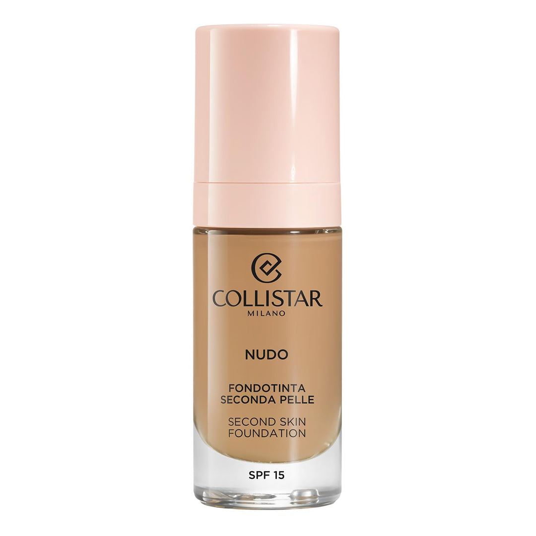 30 ml pump bottle of light golden tinted base, luminous fluid texture