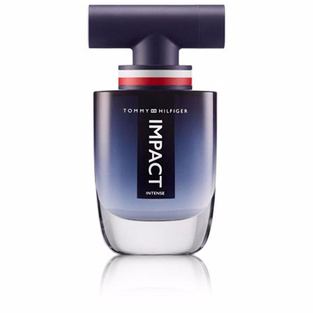 Deep-blue Eau de Parfum bottle with tapered glass totem and red-white-blue stripe
