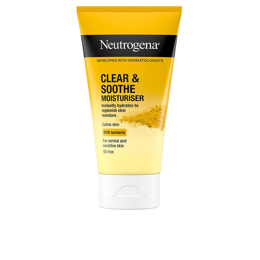 Neutrogena Tube of turmeric oil-free moisturizer in gradient yellow plastic with flip-top cap, black label, and turmeric graphic