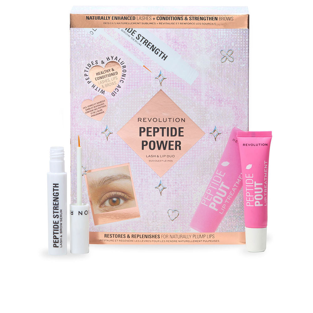 Revolution Make Up Two slim white and pink tubes with applicators, rose gold diamond label, cardboard box showing eye image