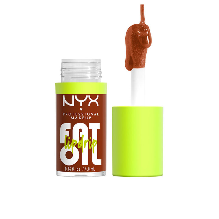 Small tube of brown glossy lip oil, 4.8 ml, high-shine finish
