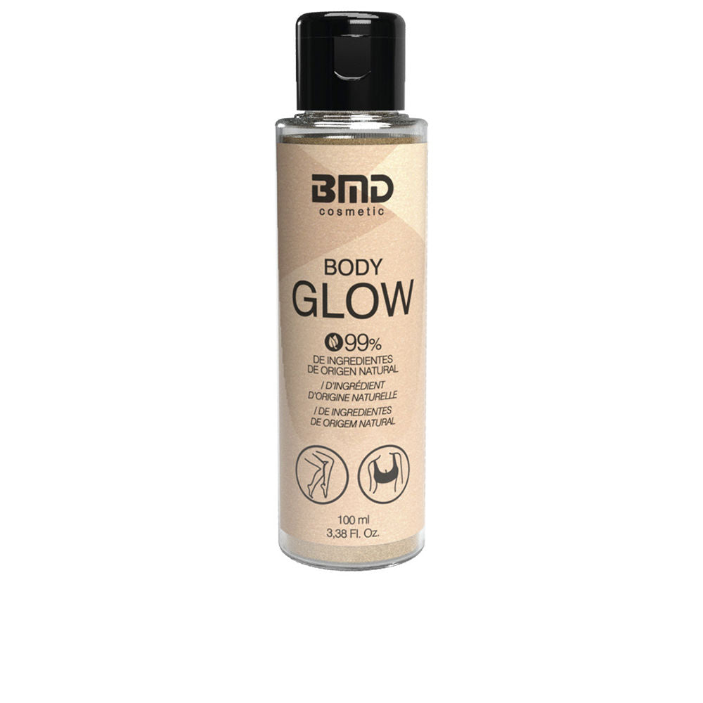 Bmd minimalist transparent plastic bottle with beige glow liquid and black flip-top cap