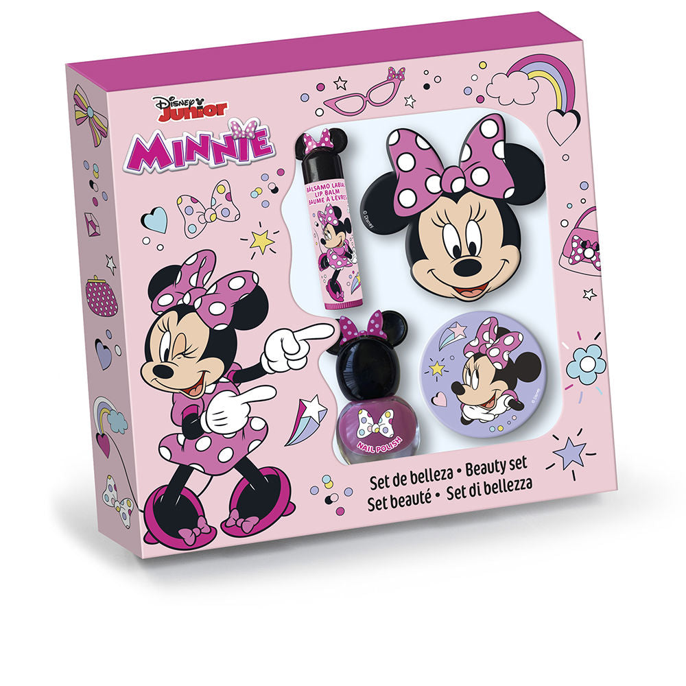 Lorenay Playful pink and purple Minnie Mouse beauty set with polka-dot bow, lip balm, nail polish, compact mirror